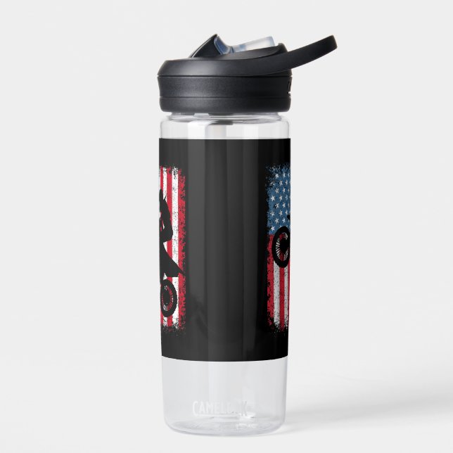 Dirt Bike American Flag Motocross Biker Men Boys V Water Bottle (Left)