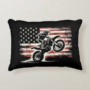 Dirt Bike American Flag Motocross Biker Vintage US Decorative Cushion