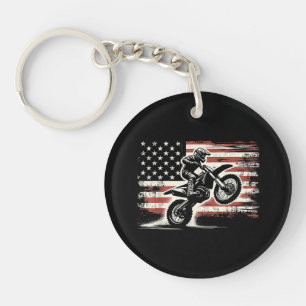 Dirt Bike American Flag Motocross Biker Vintage US Key Ring