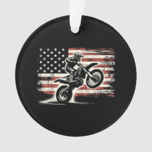 Dirt Bike American Flag Motocross Biker Vintage US Ornament