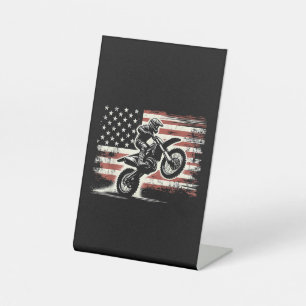 Dirt Bike American Flag Motocross Biker Vintage US Pedestal Sign