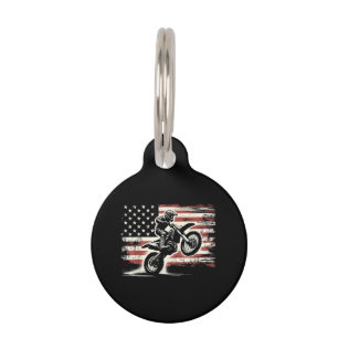 Dirt Bike American Flag Motocross Biker Vintage US Pet Tag