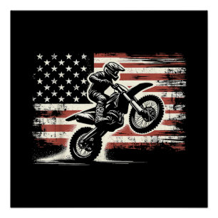 Dirt Bike American Flag Motocross Biker Vintage US Poster
