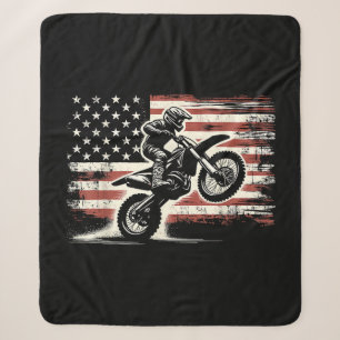 Dirt Bike American Flag Motocross Biker Vintage US Sherpa Blanket