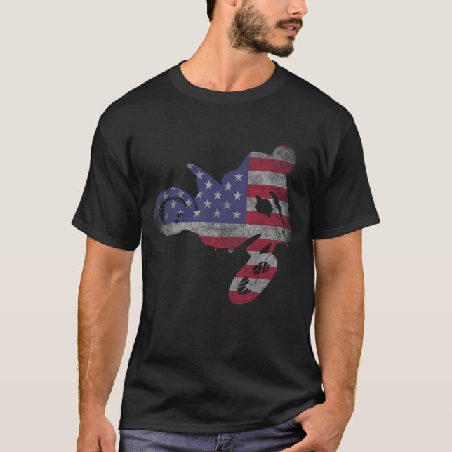 Dirt Bike American Flag Motocross Enduro T-Shirt (Front)