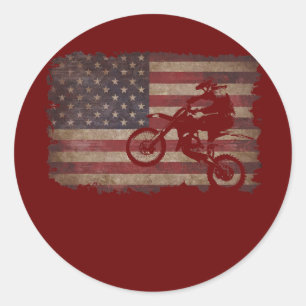 Dirt Bike American USA Flag Patriotic Motocross Classic Round Sticker