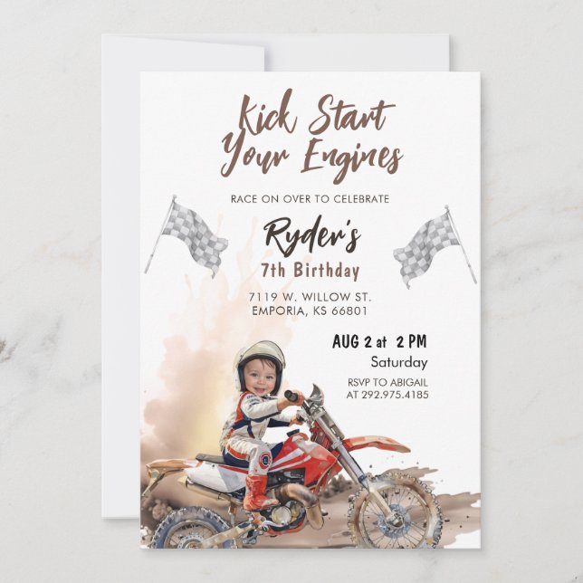 Dirt Bike Any Age Birthday Photo Invitation (Front)