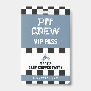 Dirt Bike Baby Shower Party Pit Crew VIP Pass ID Badge
