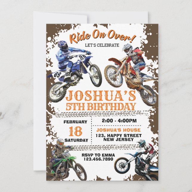 Dirt Bike Birthday Invitation. Motorbikes Invite (Front)