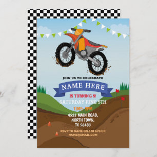Dirt Bike Birthday Invitation Riding Mud Fun Track