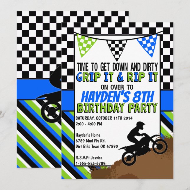 Dirt Bike Birthday Party Invitation (Front/Back)