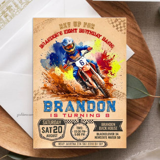 Dirt Bike Birthday Party | Watercolor Motocross Invitation