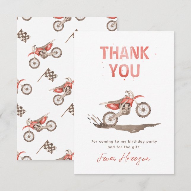 Dirt Bike Birthday Thank You Card | Bike Thank You (Front/Back)