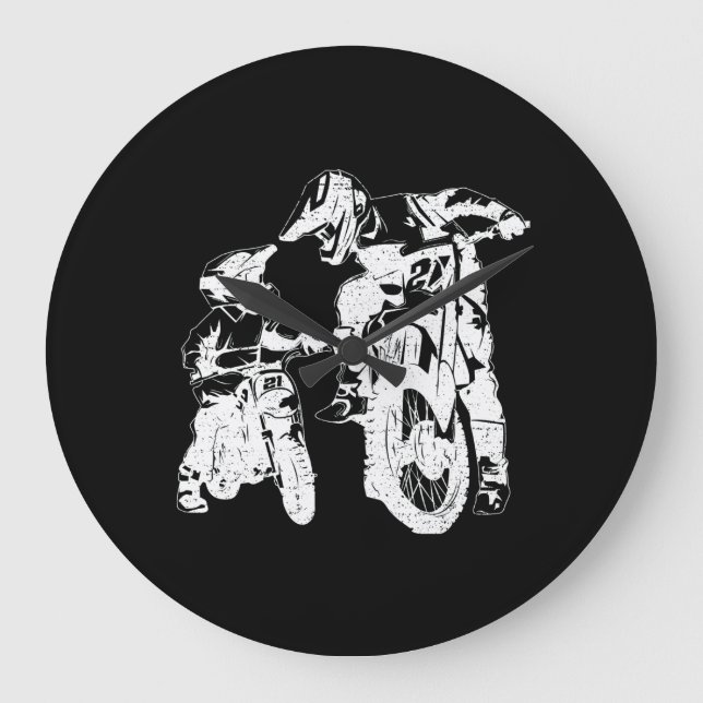 Dirt Bike Dad Motocross Motorcycle Biker Father Large Clock (Front)