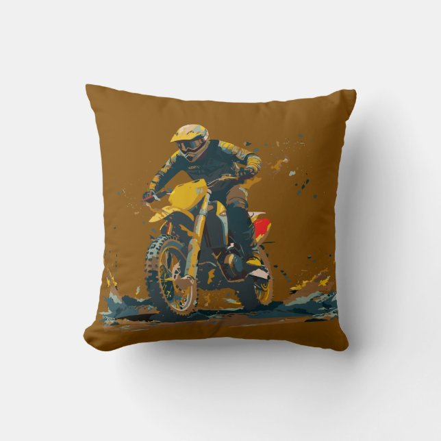 Dirt Bike Graphic Throw Pillow (Front)
