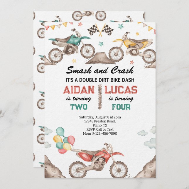 Dirt Bike Joint Birthday Party Invitation (Front/Back)