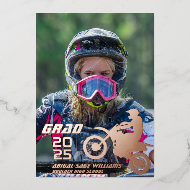 Dirt Bike Motocross 2 Photo Graduation Rose Gold (Front)