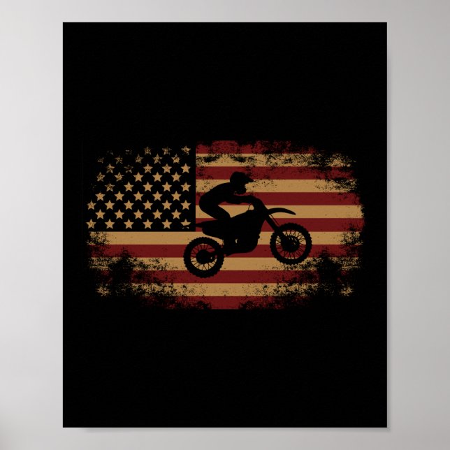 Dirt Bike Motocross American Flag Dirt Bike Poster (Front)