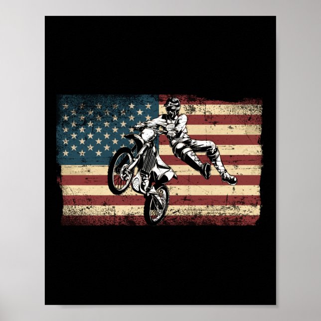 Dirt Bike Motocross American Flag Dirt Bike Poster (Front)