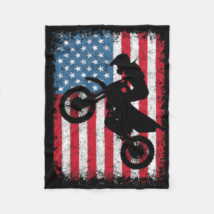Dirt Bike Motocross Biker American Flag 4th Of Jul Fleece Blanket