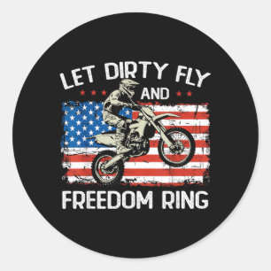 Dirt Bike Motocross Biker Usa Flag 4th Of July Men Classic Round Sticker