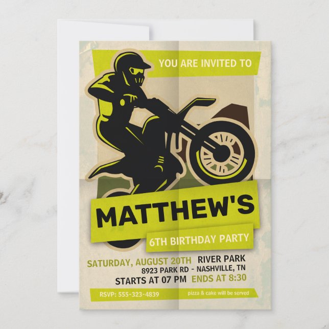 Dirt Bike Motocross Birthday Party Invitation (Front)