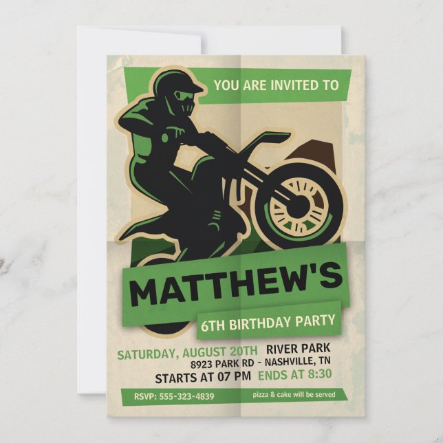 Dirt Bike Motocross Birthday Party Invitation (Front)