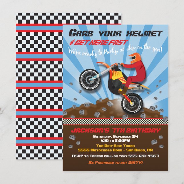 Dirt Bike Motocross Birthday Party Invitation (Front/Back)