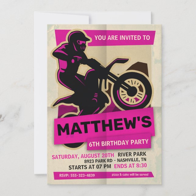 Dirt Bike Motocross Birthday Party Invitation (Front)