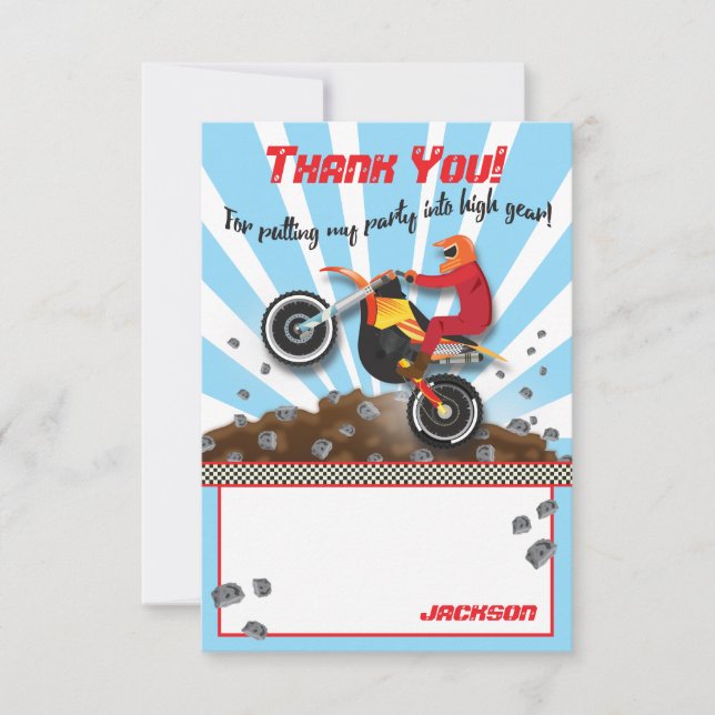Dirt Bike Motocross Birthday thank you note (Front)