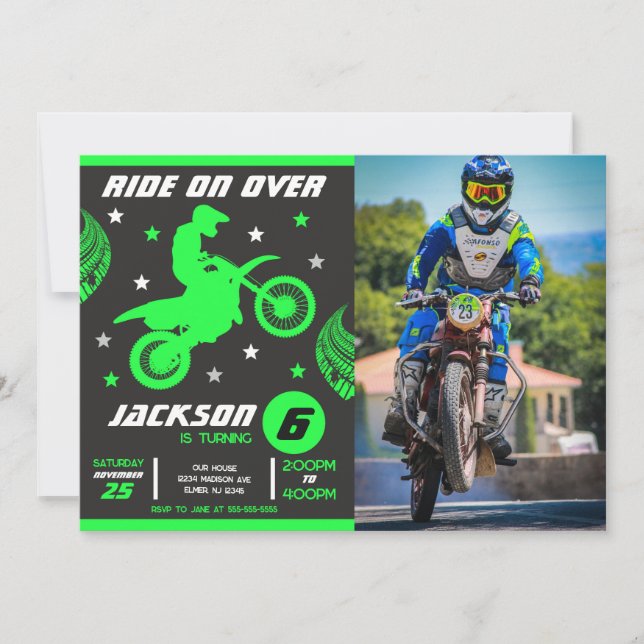 Dirt Bike Motocross Motorbike Boy Photo Birthday  Invitation (Front)