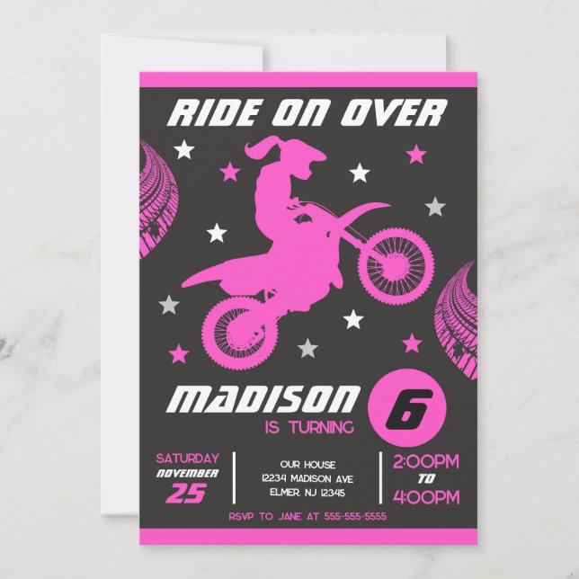 Dirt Bike Motocross Motorbike Girl Birthday  Invitation (Front)