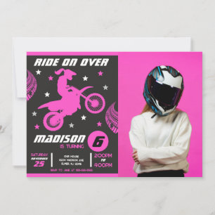 Dirt Bike Motocross Motorbike Girl Photo Birthday  Invitation
