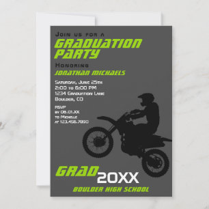 Dirt Bike Motocross PHOTO Green Graduation Invitation
