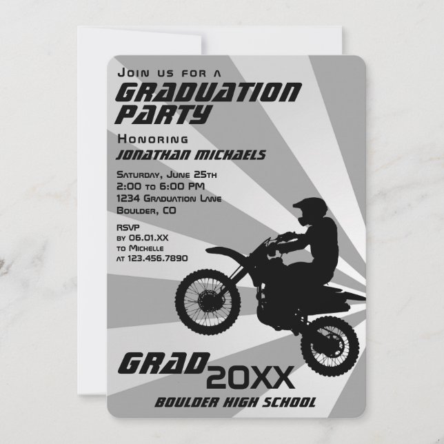 Dirt Bike Motocross PHOTO Sunburst Graduation Invitation (Front)