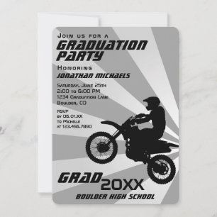 Dirt Bike Motocross Retro Sunburst Graduation Invitation