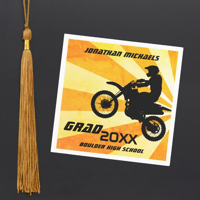 Dirt Bike Motocross Retro Sunburst Graduation Napkin (Creator Uploaded)