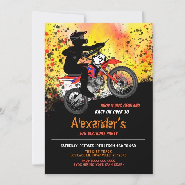 Dirt Bike/Motorbike Birthday Party Invitation (Front)