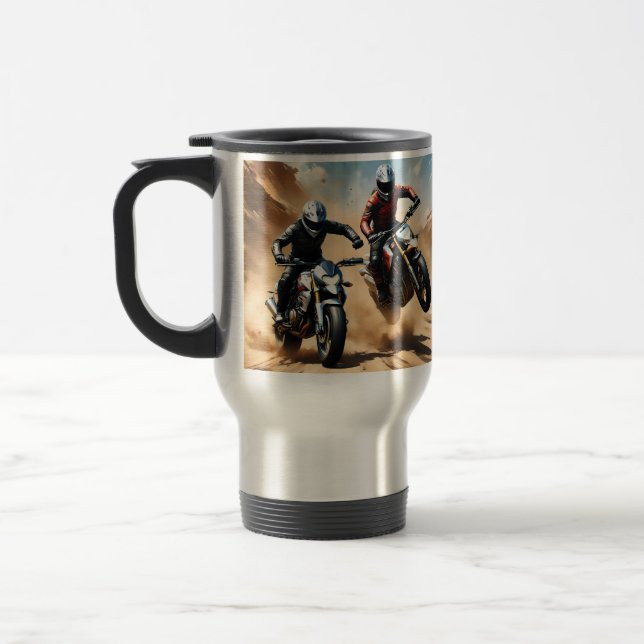 Dirt Bike Motorbikes Racing In The Desert, Travel Mug (Left)