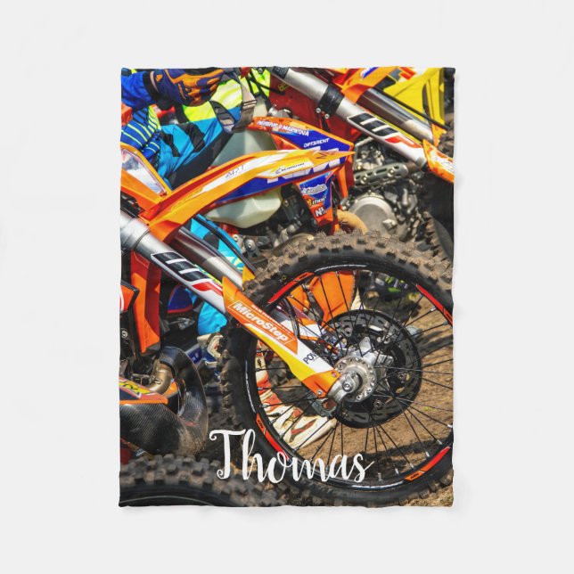 Dirt Bike Motorcycle Motocross Racing Personalised Fleece Blanket (Front)