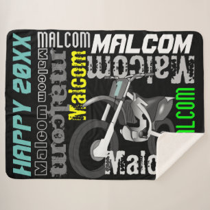 Dirt Bike Motorcycle Name Typography Custom Colour Sherpa Blanket