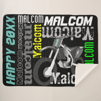 Dirt Bike Motorcycle Name Typography Custom Colour Sherpa Blanket