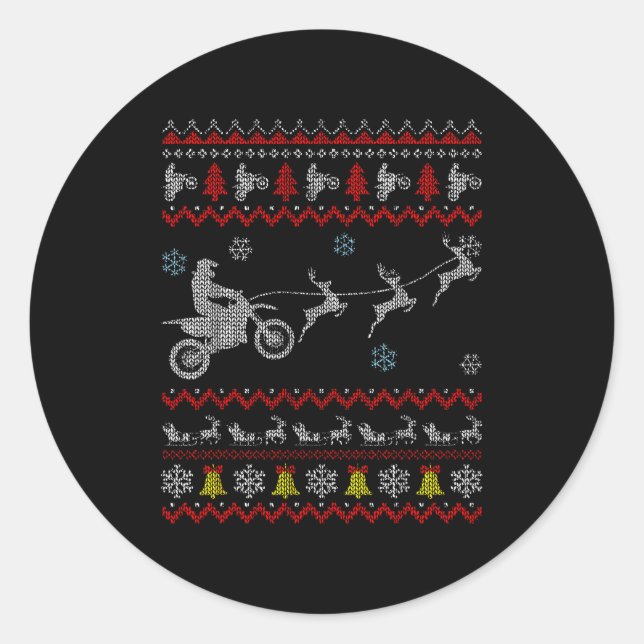Dirt Bike Motorcycle Pajama Ugly Christmas Biker  Classic Round Sticker (Front)