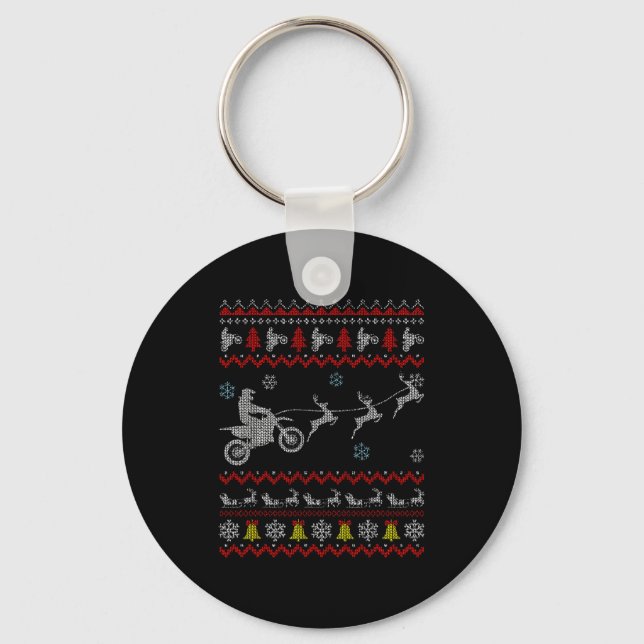 Dirt Bike Motorcycle Pajama Ugly Christmas Biker  Key Ring (Front)