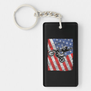 Dirt Bike Motorcycle Patriotic Rider Motocross Key Ring