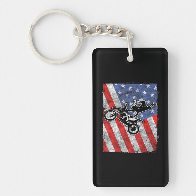 Dirt Bike Motorcycle Patriotic Rider Motocross Key Ring (Front)
