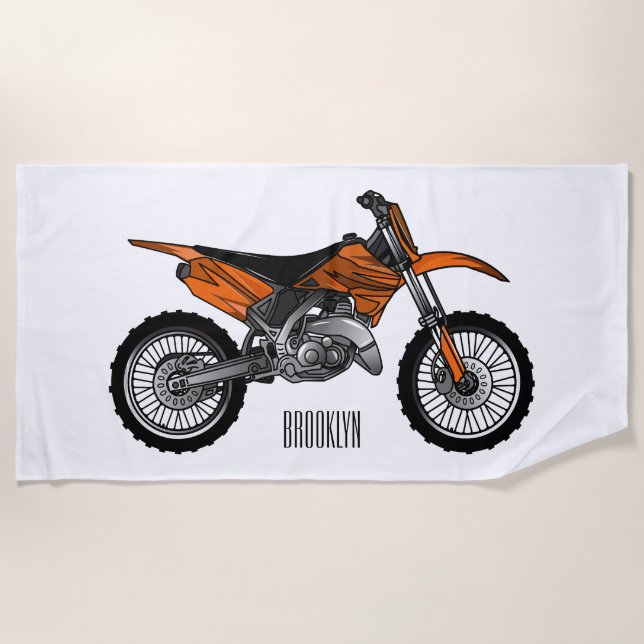 Dirt bike off-road motorcycle / motocross cartoon beach towel (Front)