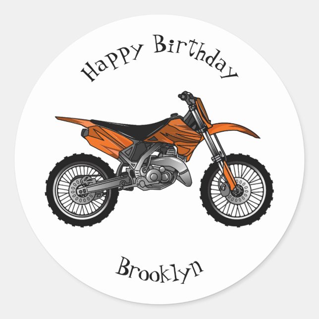Dirt bike off-road motorcycle / motocross cartoon classic round sticker (Front)