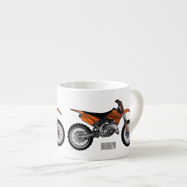 Dirt bike off-road motorcycle / motocross cartoon espresso cup (Front Right)