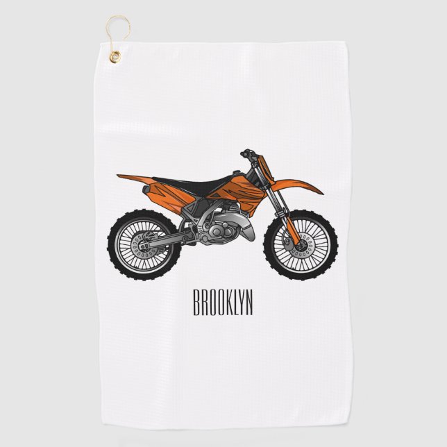 Dirt bike off-road motorcycle / motocross cartoon golf towel (Front)